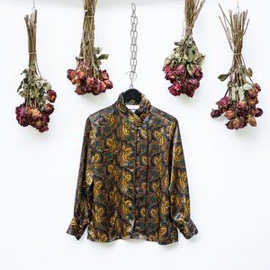 Vintage Illustrations Paisley Satin Blouse Size 8P